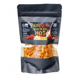 Pakiranje PainNuts Smoked HOT – ekstremno ljuti dimljeni kikiriki s Carolina Reaper prahom, savršen za ljubitelje ljutih grickalica